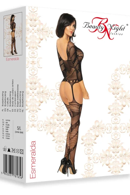 Bodystocking Esmeralda - otevřený klín - Černá