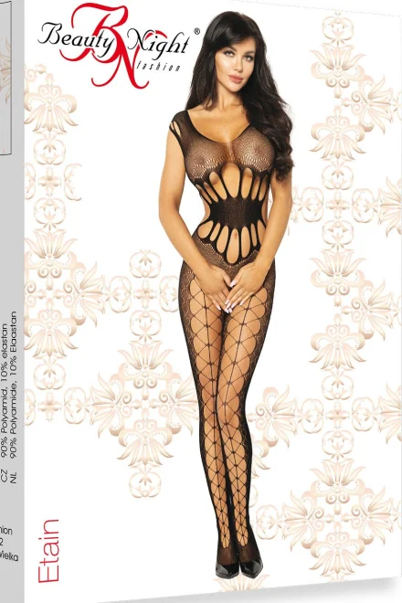 Bodystocking Etain - otevřený klín - Černá