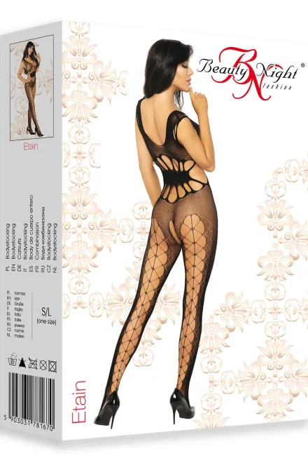 Bodystocking Etain - otevřený klín - Černá