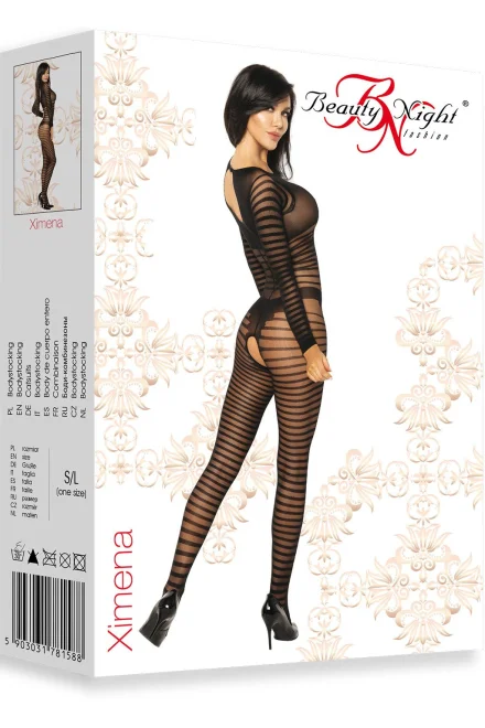 Bodystocking Ximena - otevřený klín - Černá