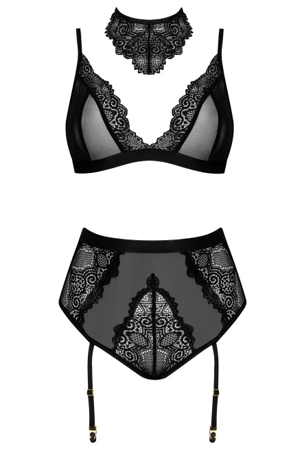 Sexy komplet Cristalyn - 3 dílný - Černá