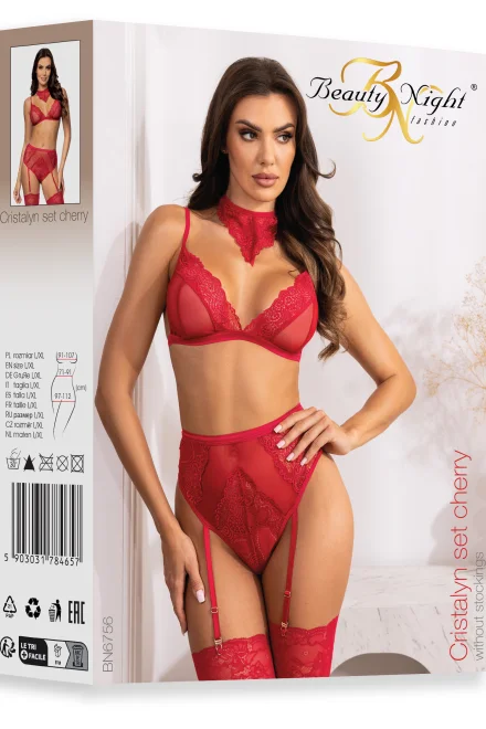 Sexy komplet Cristalyn cherry - Vínově-červená