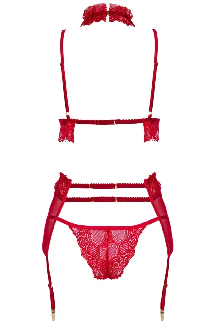 Sexy komplet Velvet Sin cherry - 3 dílný - Vínovo-červená