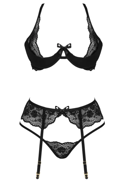 Sexy komplet Rose black - 3 dílný - Čierna