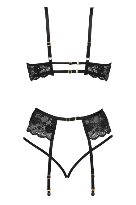 Sexy komplet Rose black - 3 dílný - Čierna