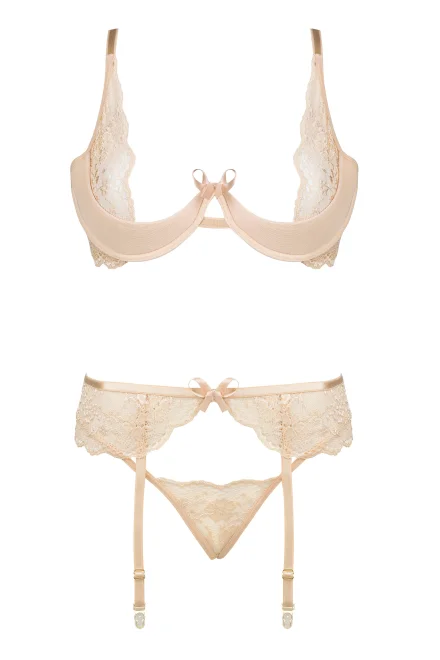 Sexy komplet Rose nude - 3 dílný - Nude