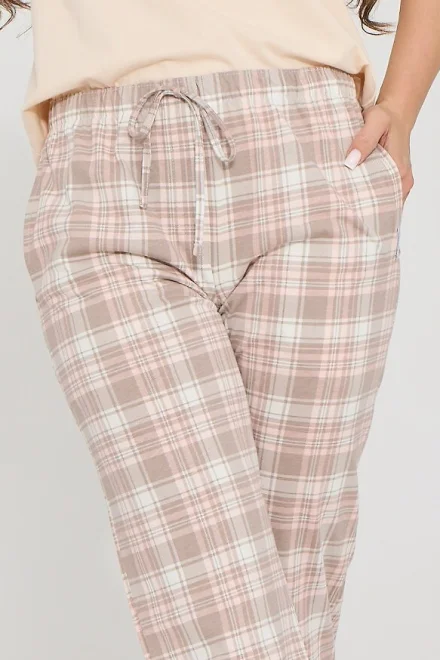 Pyžamové kalhoty 690/51 - bavlna - Béžovo-růžová