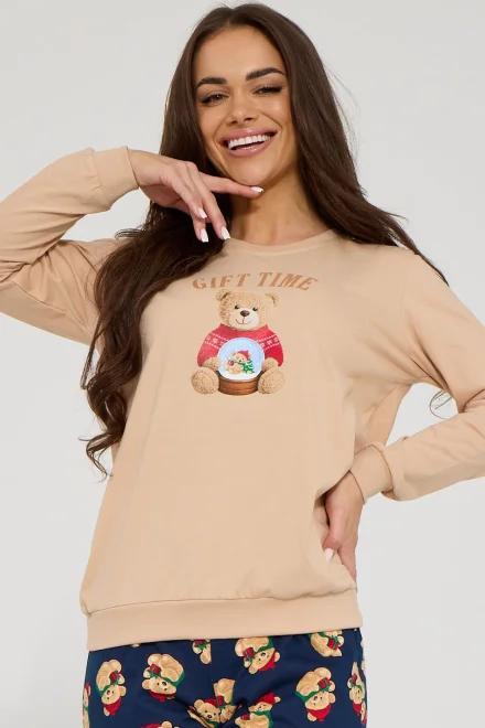 Dámske pyžamo Gift Time – bavlna - Béžovo-modrá