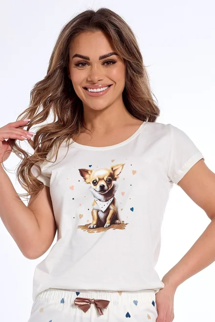 Dámské pyžamo Chihuahua - bavlna - Ecru