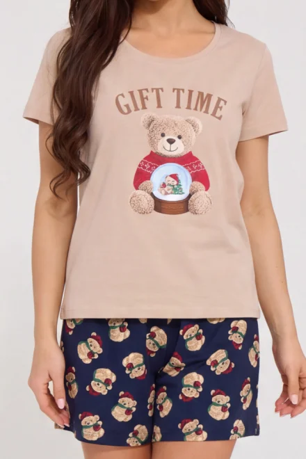 Dámske pyžamo Gift Time 2 – bavlna - Béžovo-modrá