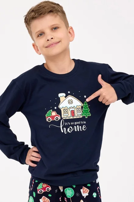 Chlapčenské vianočné pyžamo Home - bavlna - Tmavomodrá