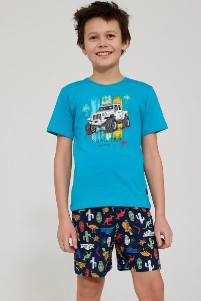 Chlapecké pyžamo Road Trip - bavlna - Tyrkysová