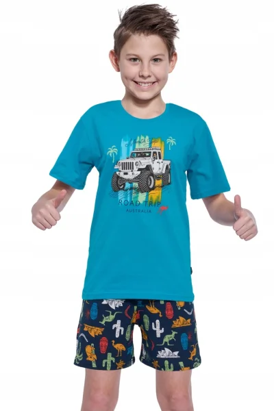 Chlapecké pyžamo Road Trip - bavlna - Tyrkysová