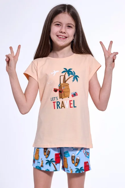 Dívčí pyžamo Travel 2 - bavlna - Světle oranžová