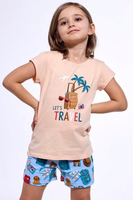 Dívčí pyžamo Travel 2 - bavlna - Světle oranžová