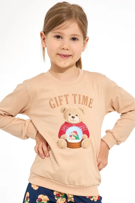 Dievčenské pyžamo Gift Time – bavlna - Béžovo-modrá
