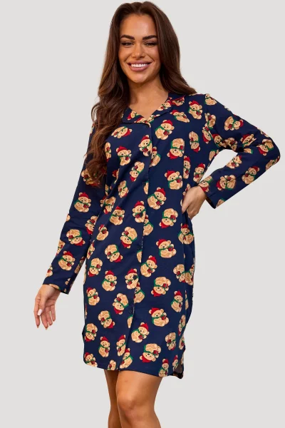 Noční košile Teddy 7 - propínací - Tmavě modrá