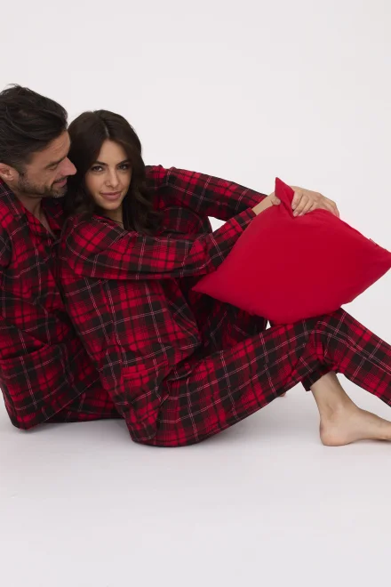Propínací pánské pyžamo Robin - bavlna - Červená