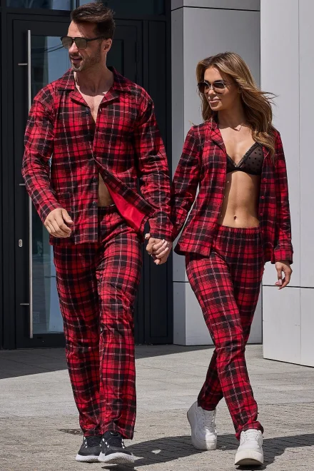 Propínací pánské pyžamo Robin - bavlna - Červená