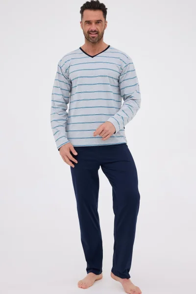 Pánské pyžamo 139/44 - bavlna - Šedo-tmavěmodrá