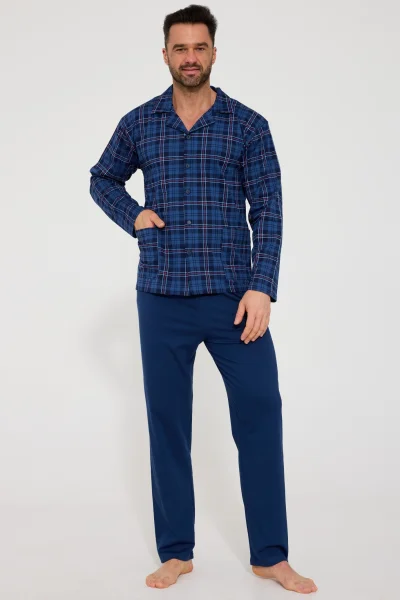 Pánské propínací pyžamo 114/84 - bavlna - Modrá