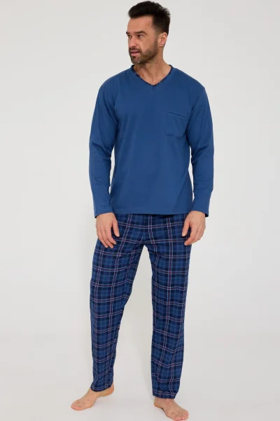 Pánské pyžamo Victor - bavlna - Tmavě modrá