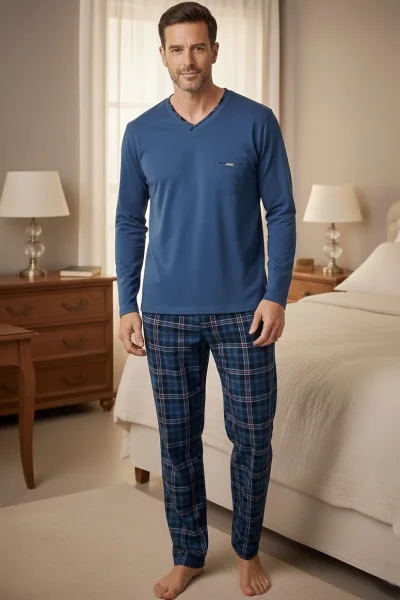 Pánské pyžamo Victor - bavlna - Tmavě modrá
