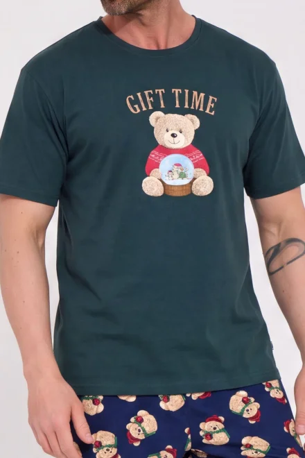 Pánske pyžamo Gift Time 2 – bavlna - Zeleno-tmavomodrá