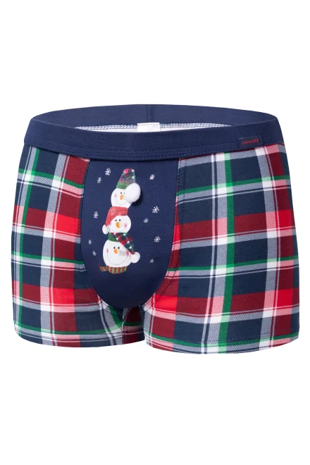 Vánoční pánské boxerky Snowman 3 - Tmavě modrá-červená