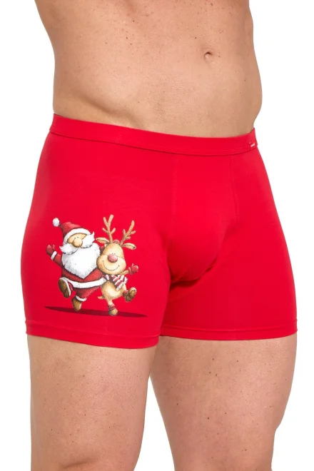 Pánsky vianočný komplet Gift – boxerky a ponožky - Červeno-tmavomodrá