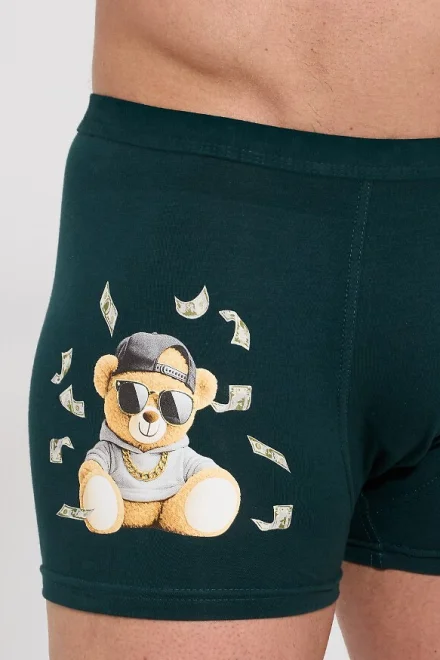 Pánske boxerky Billionaire 3 - medvěd - Tmavozelená