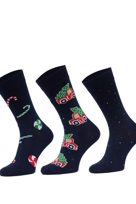 3 PACK Pánské ponožky A63 - vanoční motivy - Tmavě modrá