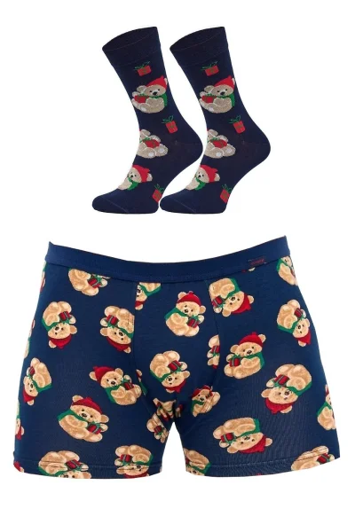 DARBLU Pánský komplet Teddy - ponožky a boxerky - Tmavě modrá