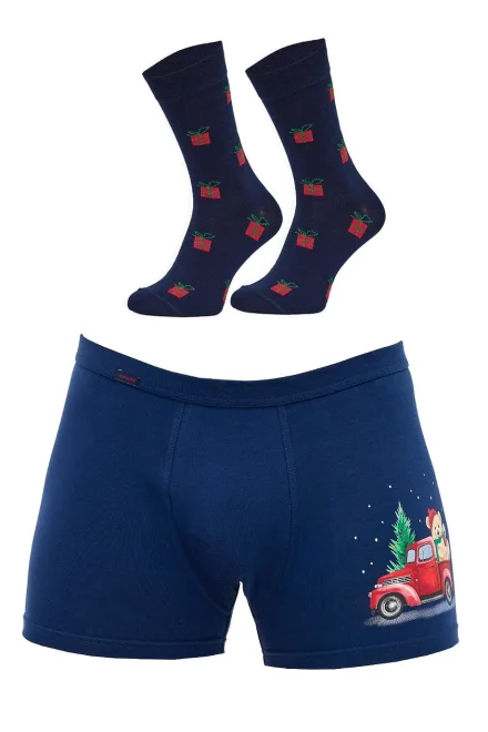 Pánský komplet Gift - ponožky a boxerky - Tmavě modrá