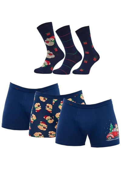 Pánský vánoční komplet 9134/01 - ponožky a boxerky - Tmavě modrá