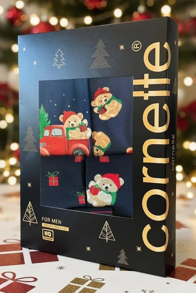 Pánský vánoční komplet 9134/01 - ponožky a boxerky - Tmavě modrá