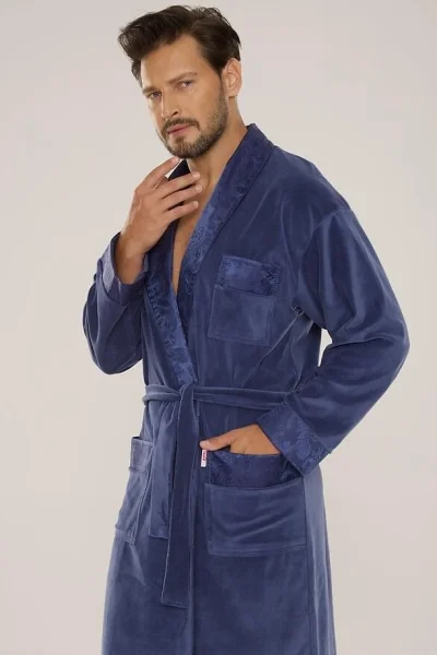 Pánský župan Noble - velur - Modrá