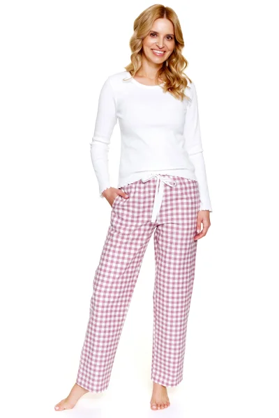 Dámské pyžamo 7302 - bavlněný flanel - Světle růžová