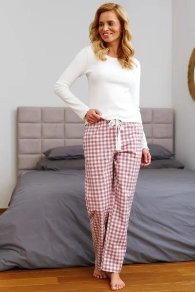 Dámské pyžamo 7302 - bavlněný flanel - Světle růžová