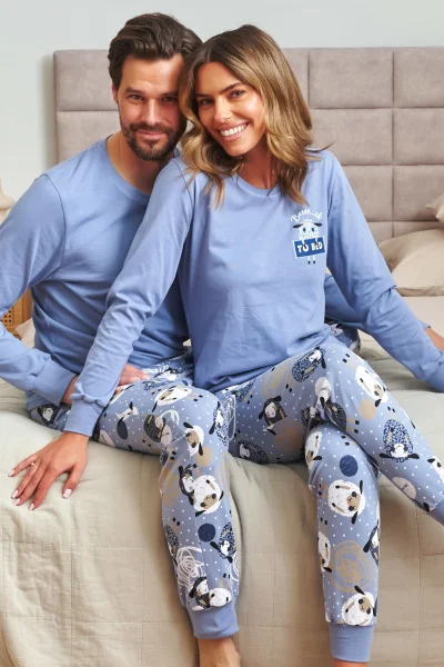 LIGBLU Dámské pyžamo 7346 - bavlna - Světle modrá