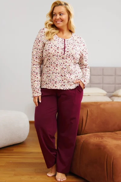 Dámské pyžamo 7307 - bavlna - Vínově-červená