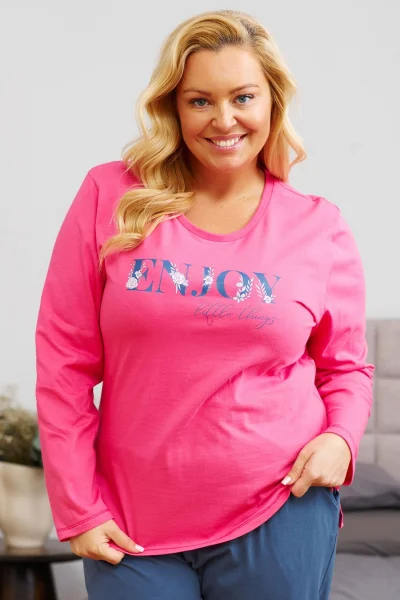 Dámské pyžamo 7328 - bavlna - Růžovo-tmavěmodrá