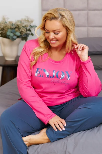 Dámské pyžamo 7328 - bavlna - Růžovo-tmavěmodrá