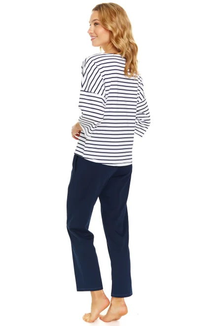 Dámske pyžamo 7122 – bavlna - Tmavomodrá - biela