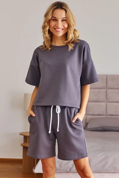 Dámský komplet 7220 - oversize - Šedo-tmavěšedá