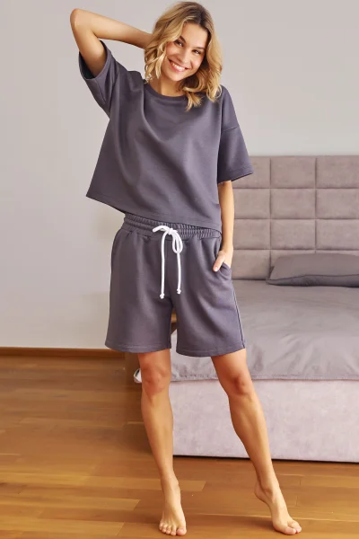Dámský komplet 7220 - oversize - Šedo-tmavěšedá