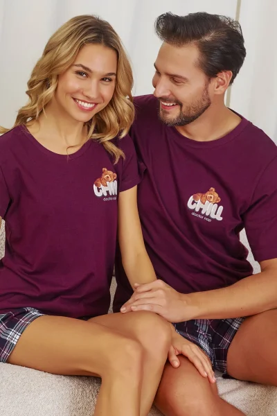 BUR Dámské pyžamo 7200 - bavlna - Vínově-červená