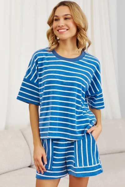 BLU Dámské pyžamo 7226 - bavlna - Modrá