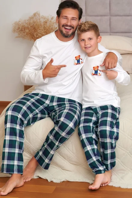 Dětské pyžamo Teddy - bavlna - Bílo-zelená