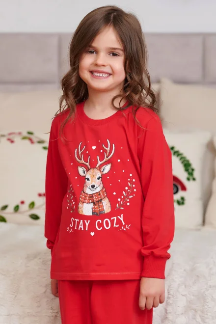 Dívčí pyžamo Oh Deer - bavlna - Červená